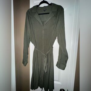 torrid Olive Green Tie-Waist Midi Shirt Dress